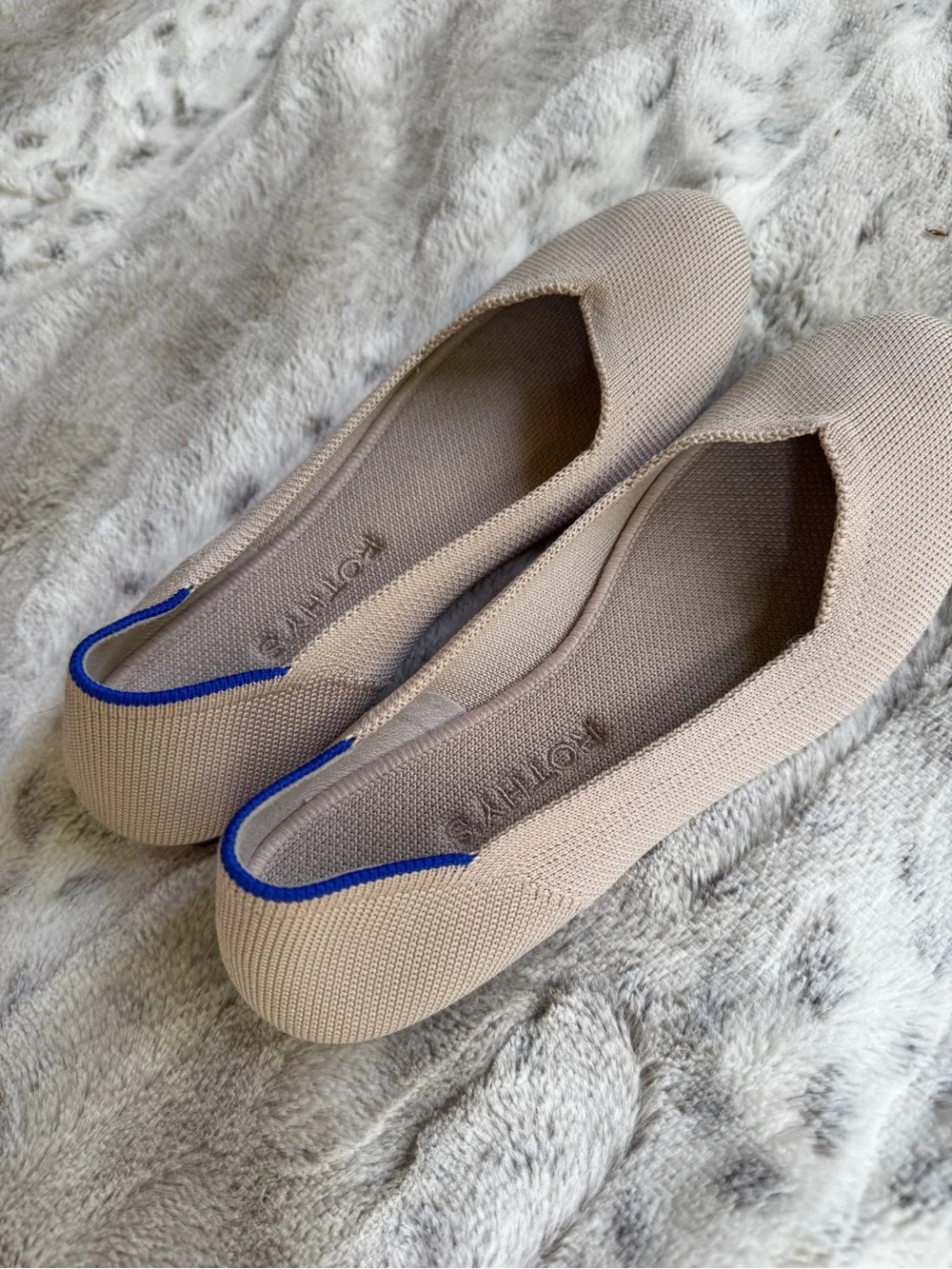 Ecru Rothy’s Knit Ballet Flats - Leopard Heel